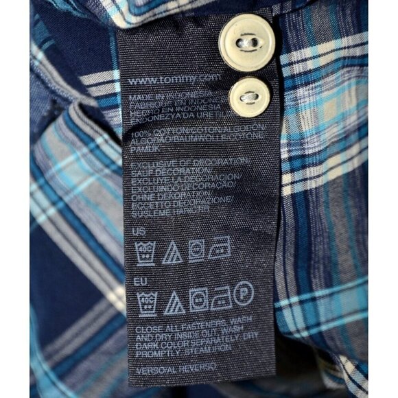 Tommy Hilfiger Custom Fit Men's XL Blue Plaid Button Front Long Sleeve Shirt Top - Picture 9 of 10